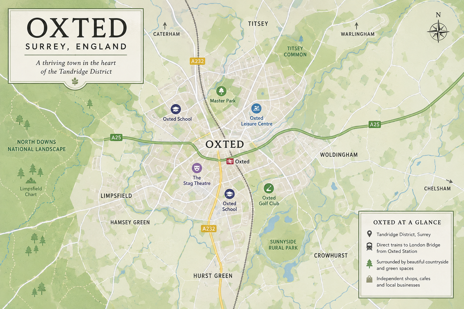 Map of Oxted and surrounding area