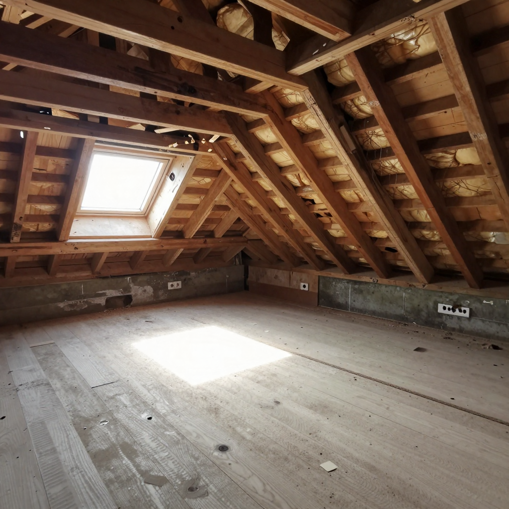 Before loft conversion image showing unfinished attic space