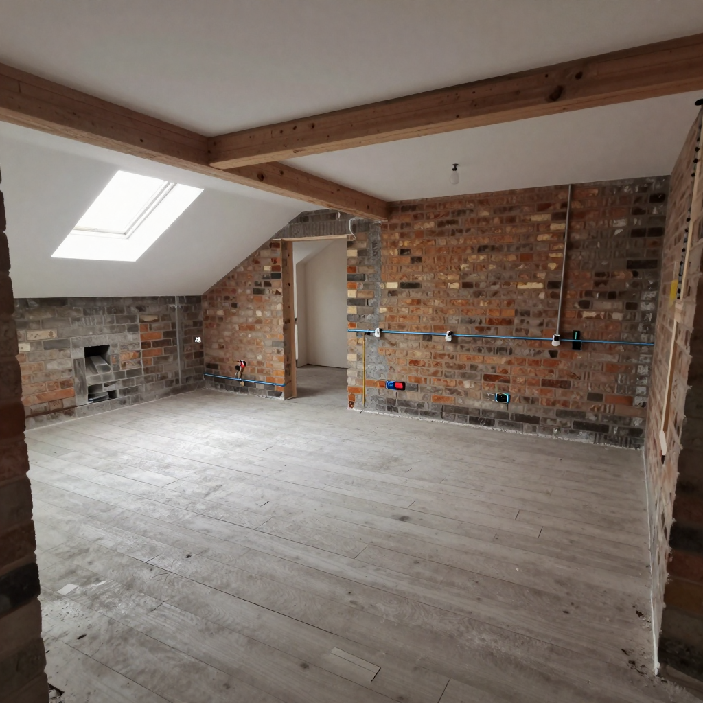 Before loft conversion image with construction-stage interior