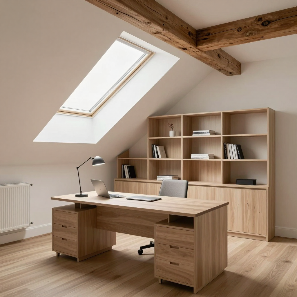 Loft conversion office space with bespoke joinery